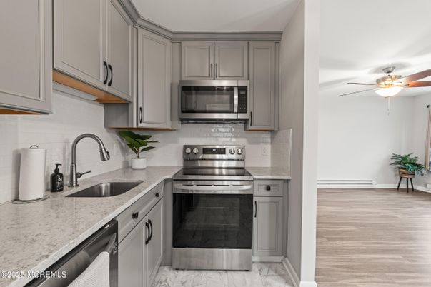 Interior, Kitchen, Marble, Stainless Steel Appliances, Wood Texture Flooring