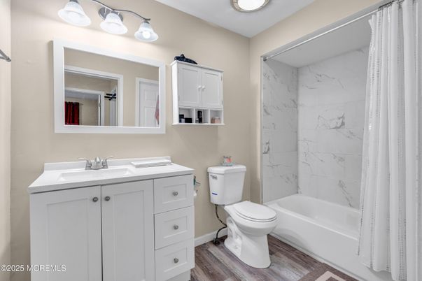 Bathroom, Interior, Marble Walls, Wood Texture Flooring