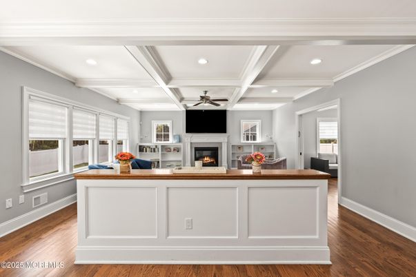Fireplace, Interior, Recessed Lighting, Wood Texture Flooring