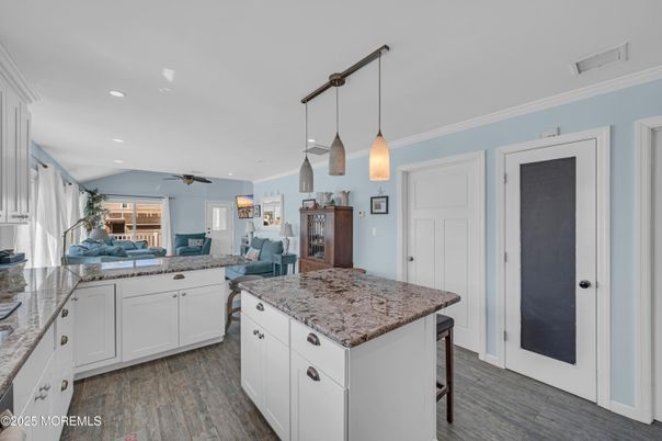Interior, Kitchen, Pendant Lights, Recessed Lighting, Wood Texture Flooring