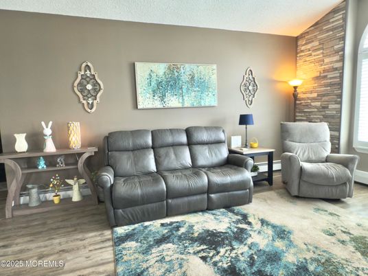 Interior, Living room, Stone Walls, Wood Texture Flooring