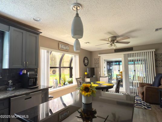 Dining room, Interior, Kitchen, Recessed Lighting, Wood Texture Flooring