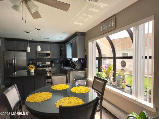 Dining room, Interior, Kitchen, Pendant Lights, Stainless Steel Appliances