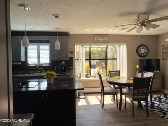 Dining room, Interior, Kitchen, Pendant Lights, Wood Texture Flooring