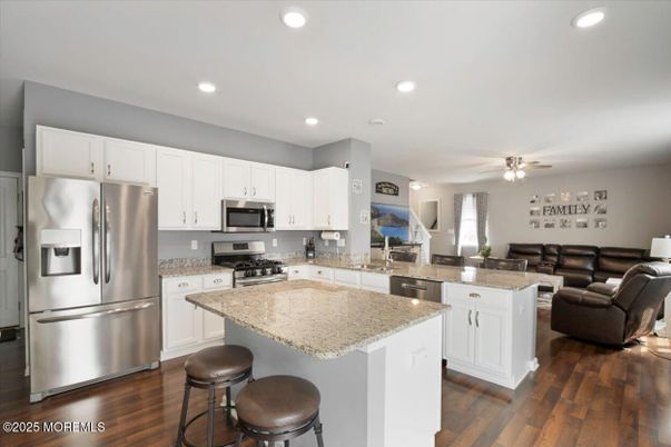 Interior, Kitchen, Living room, Recessed Lighting, Stainless Steel Appliances, Wood Texture Flooring
