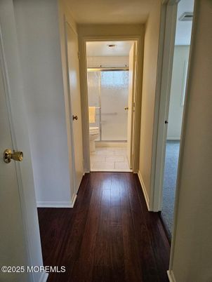 Bathroom, Glass Shower, Interior, Wood Texture Flooring