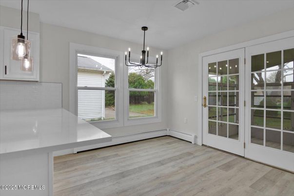 Empty room, Interior, Pendant Lights, Wood Texture Flooring