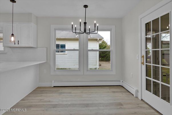 Chandelier, Interior, Kitchen, Pendant Lights, Wood Texture Flooring
