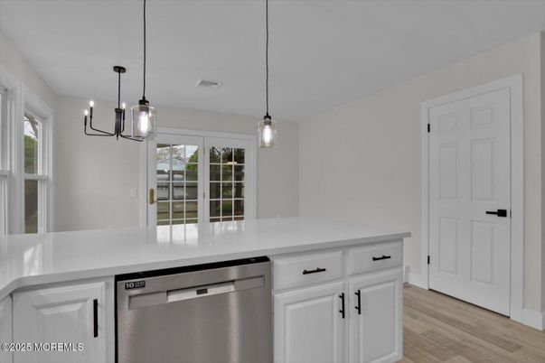 Interior, Kitchen, Pendant Lights, Stainless Steel Appliances, Wood Texture Flooring