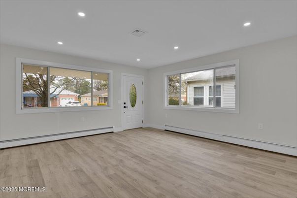Empty room, Interior, Recessed Lighting, Wood Texture Flooring