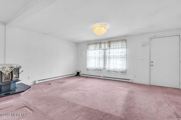 Chandelier, Empty room, Fireplace, Interior