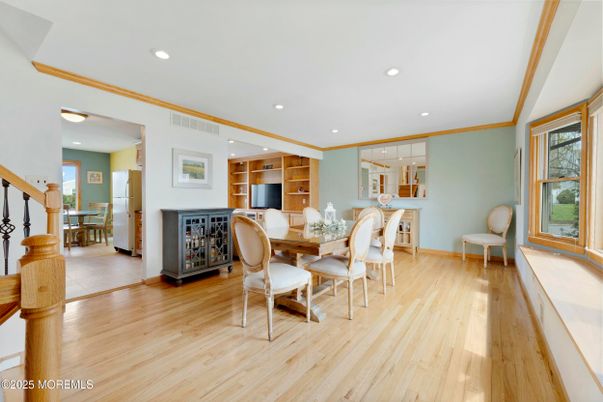 Dining room, Interior, Recessed Lighting, Wood Texture Flooring