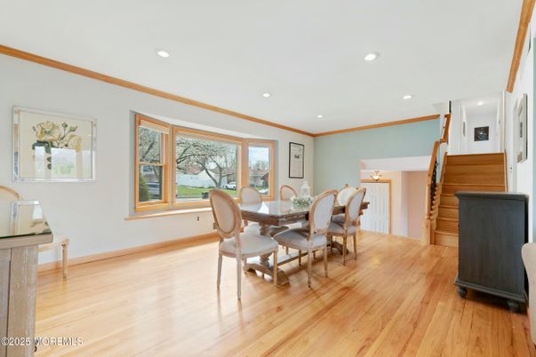 Dining room, Interior, Recessed Lighting, Wood Texture Flooring
