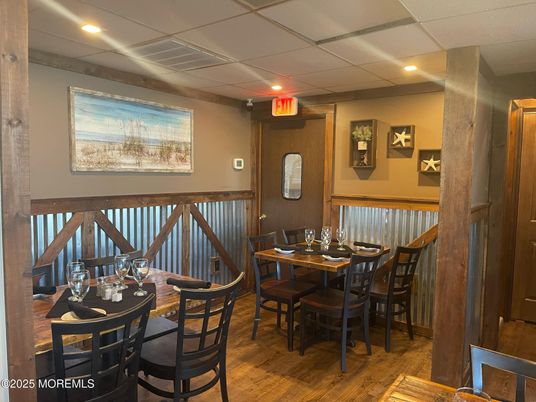 Dining room, Interior, Recessed Lighting, Wood Texture Flooring
