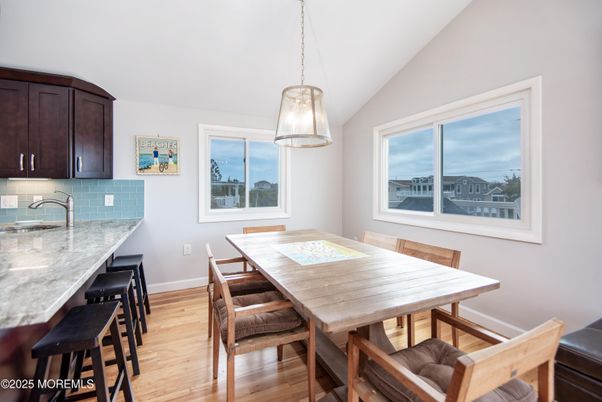 Dining room, Interior, Pendant Lights, Wood Texture Flooring