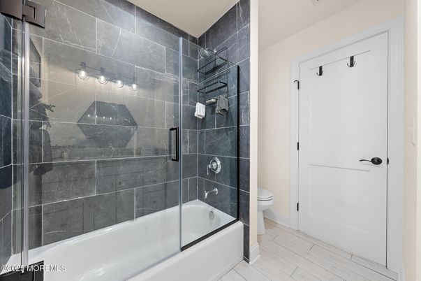 Bathroom, Glass Shower, Interior, Wood Texture Flooring