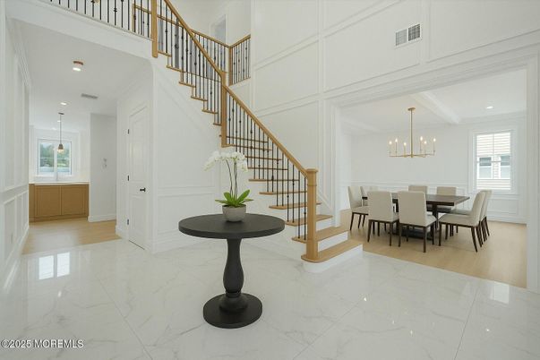 Chandelier, Dining room, Interior, Marble, Pendant Lights, Recessed Lighting