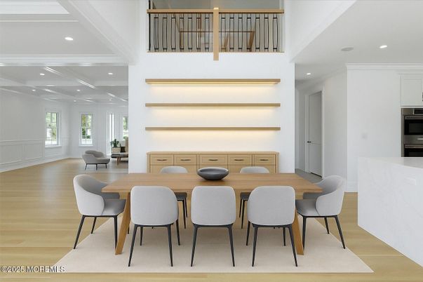 Dining room, Interior, Recessed Lighting, Wood Texture Flooring