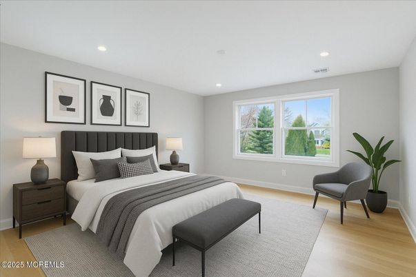 Bedroom, Interior, Recessed Lighting, Wood Texture Flooring