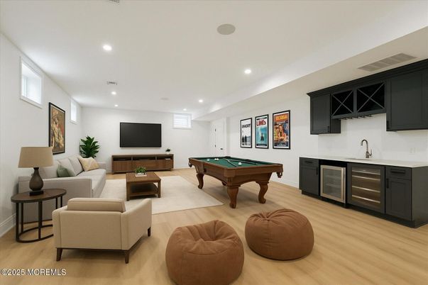 Billiard Table, Game Room, Interior, Living room, Recessed Lighting, Wood Texture Flooring
