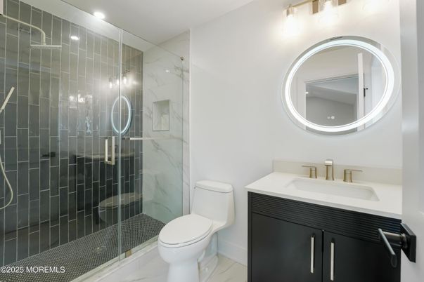Bathroom, Glass Shower, Interior, Marble Walls, Recessed Lighting