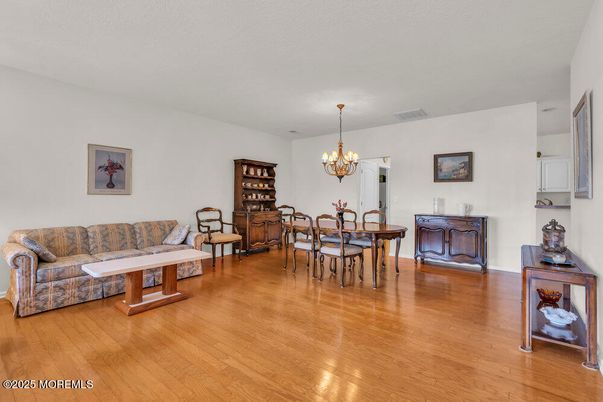 Chandelier, Dining room, Interior, Wood Texture Flooring