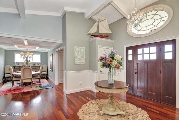 Chandelier, Dining room, Interior, Wood Texture Flooring