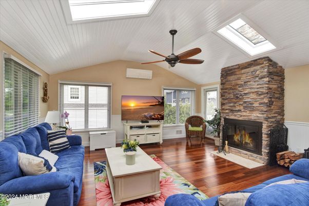 Fireplace, Interior, Living room, Stone Walls, Wood Texture Flooring