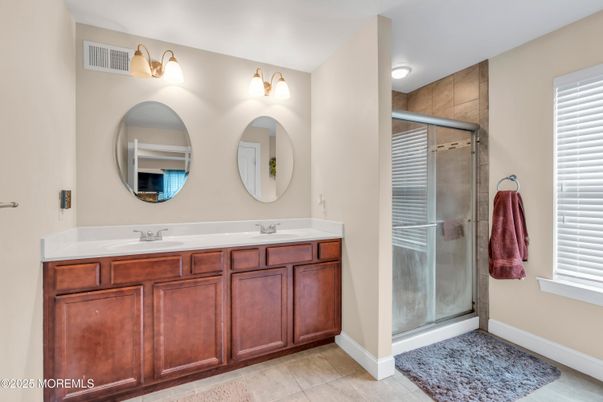 Bathroom, Dual Sink Vanities, Glass Shower, Interior