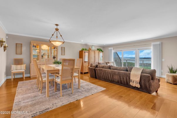Dining room, Interior, Living room, Pendant Lights, Wood Texture Flooring