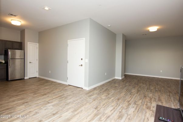 Empty room, Interior, Kitchen, Recessed Lighting, Wood Texture Flooring