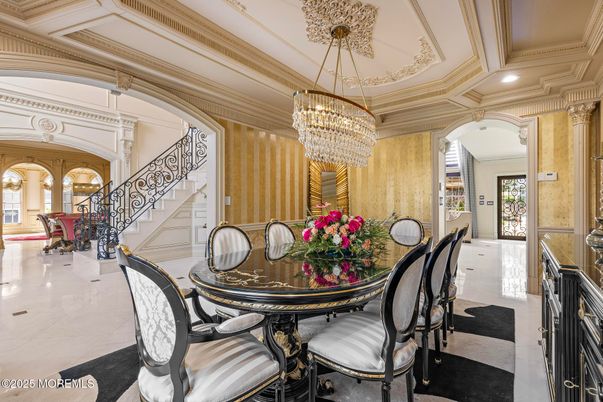 Chandelier, Dining room, Interior, Recessed Lighting