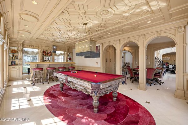 Billiard Table, Chandelier, Game Room, Interior, Recessed Lighting