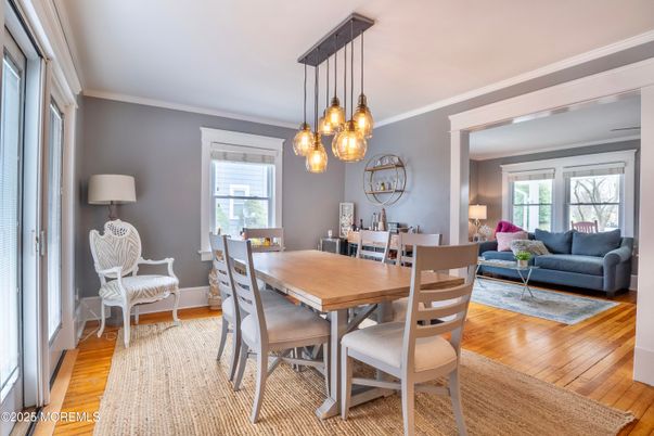 Dining room, Interior, Living room, Pendant Lights, Wood Texture Flooring