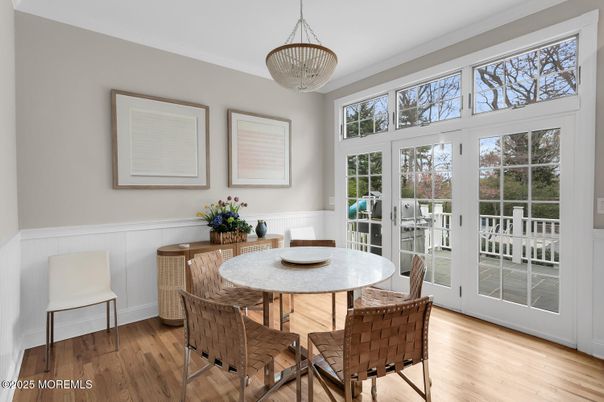 Chandelier, Dining room, Interior, Pendant Lights, Wood Texture Flooring