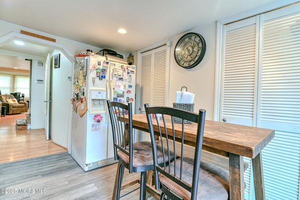 Dining room, Interior, Recessed Lighting, Wood Texture Flooring