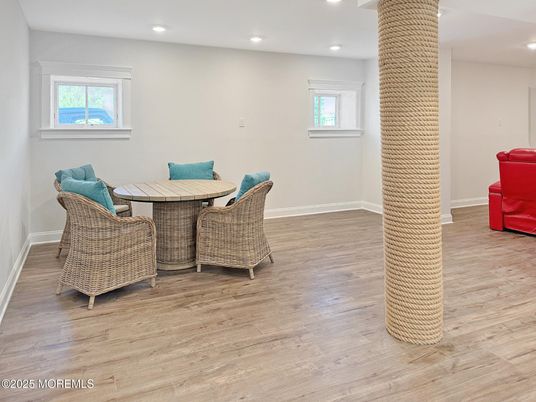 Dining room, Interior, Recessed Lighting, Wood Texture Flooring