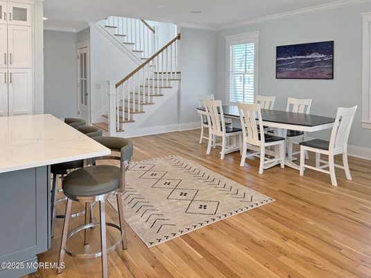 Dining room, Interior, Recessed Lighting, Wood Texture Flooring