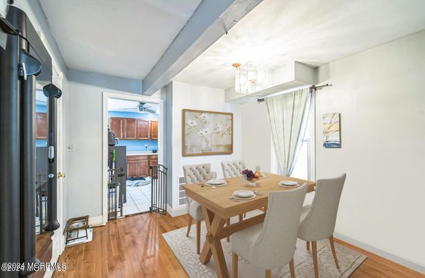 Chandelier, Dining room, Interior, Wood Texture Flooring