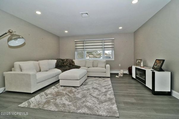 Interior, Living room, Recessed Lighting, Wood Texture Flooring