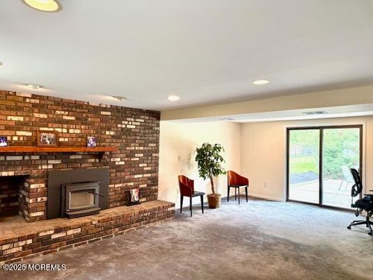 Fireplace, Interior, Recessed Lighting, Stone Walls