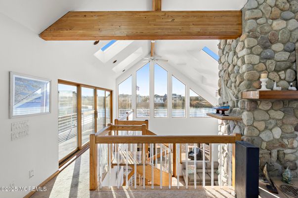 Fireplace, Interior, Stone Walls, Water, Wooden Beams