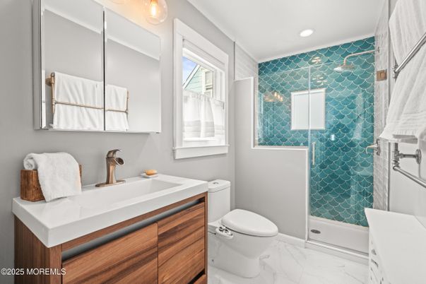 Bathroom, Glass Shower, Interior, Marble, Recessed Lighting