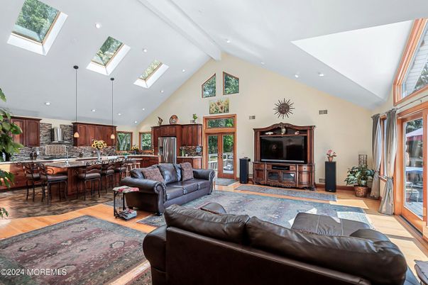 Dining room, Interior, Kitchen, Living room, Recessed Lighting, Stainless Steel Appliances, Wood Texture Flooring