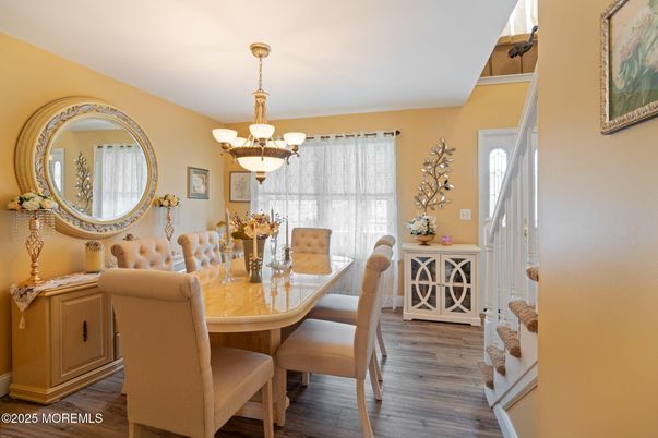 Chandelier, Dining room, Interior, Wood Texture Flooring