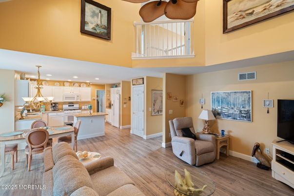 Dining room, Interior, Kitchen, Living room, Recessed Lighting, Wood Texture Flooring
