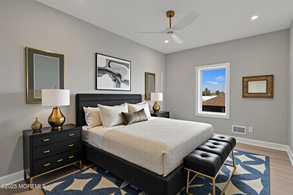 Bedroom, Interior, Recessed Lighting, Wood Texture Flooring