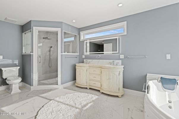 Bathroom, Glass Shower, Interior, Marble, Recessed Lighting