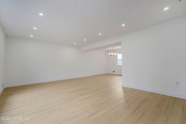 Chandelier, Empty room, Interior, Recessed Lighting, Wood Texture Flooring