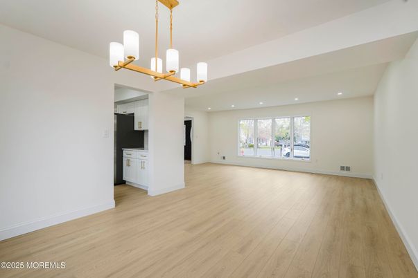 Empty room, Interior, Pendant Lights, Recessed Lighting, Wood Texture Flooring